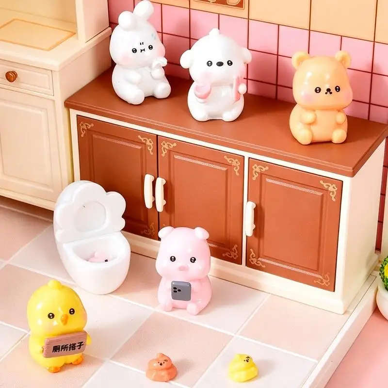 Cartoon Animal Toilet Figurines Funny Non-toxic Resin Ornament Cute Decor for Bathroom Desktop Home Kids Gift