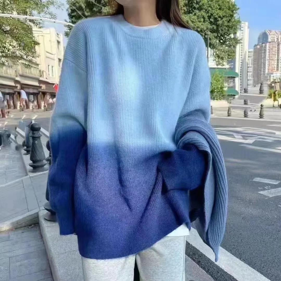 Sweater Woman autumn/winter Gradient O-neck Lantern Sleeve Knitting Fashionable woman's Sweater Dropshipping Sale RZ1297