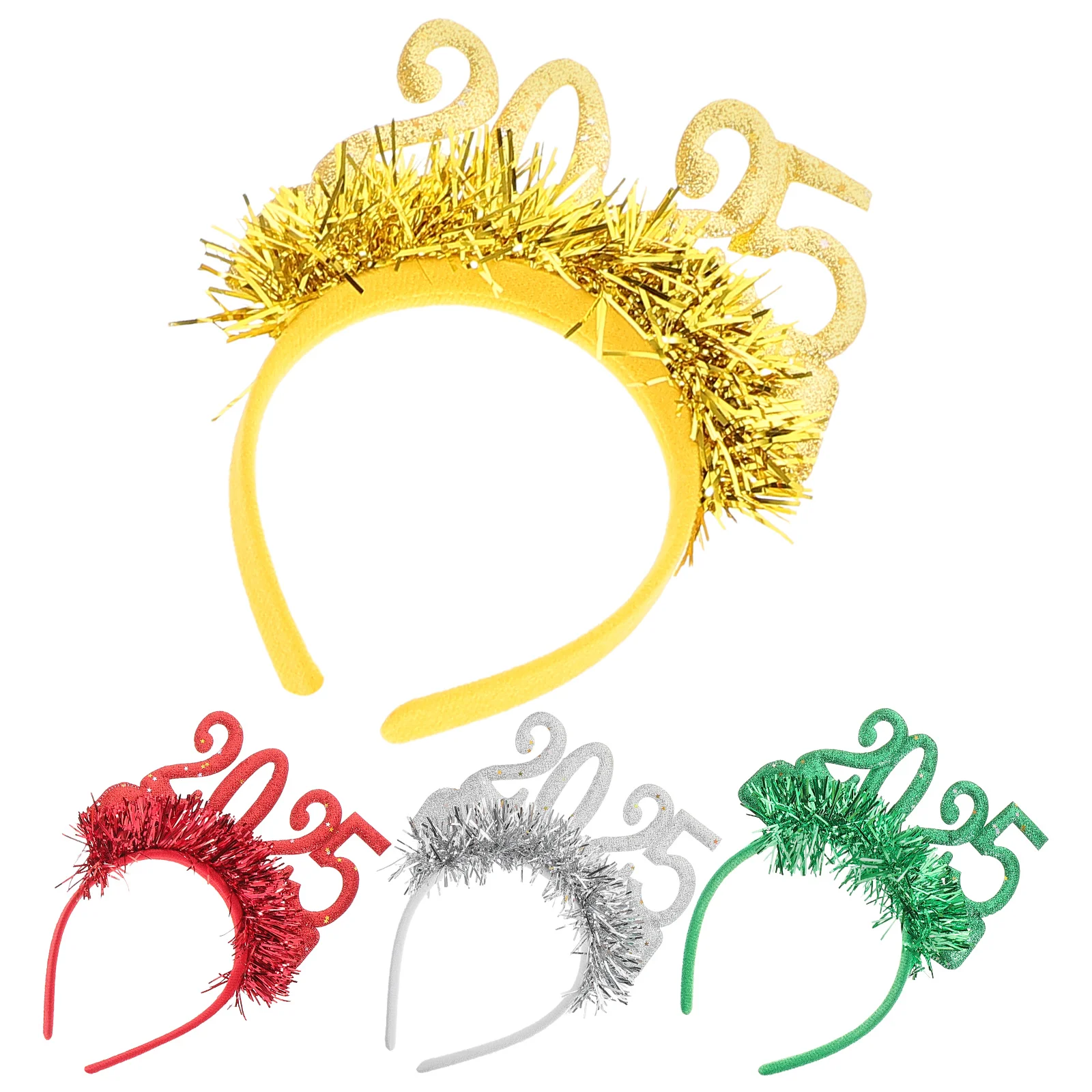 

4Pcs Happy New Year Headband 2025 Shiny Fabric Tiara New Years Eve Party Christmas Hair Accessory Stylish Decoration