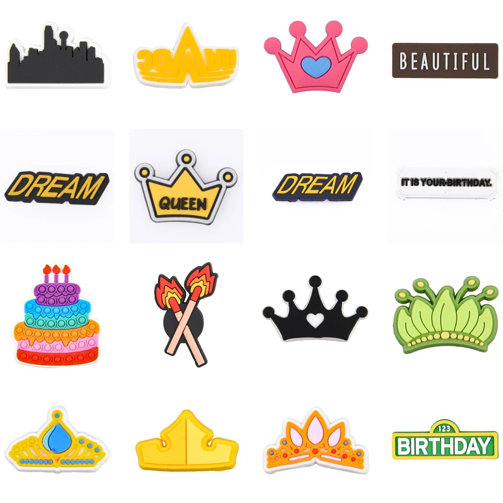 

9pcs Queen DREAM Shoe Decoration Castle Gold Pink Crown Shoe Charms Cartoon Bracelet Accessories For Birthday Gifts