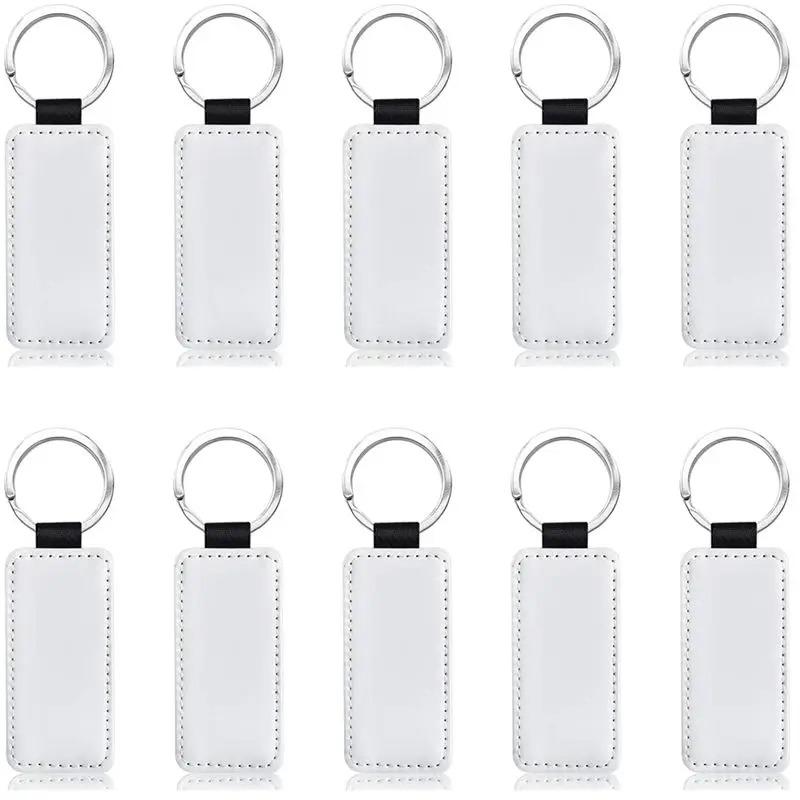 【AU03 Top !! 】60Pcs Leather Keychain Blank Rectangle MDF Keychain Sublimation Heat Transfer Keychain Kit Jewelry Making