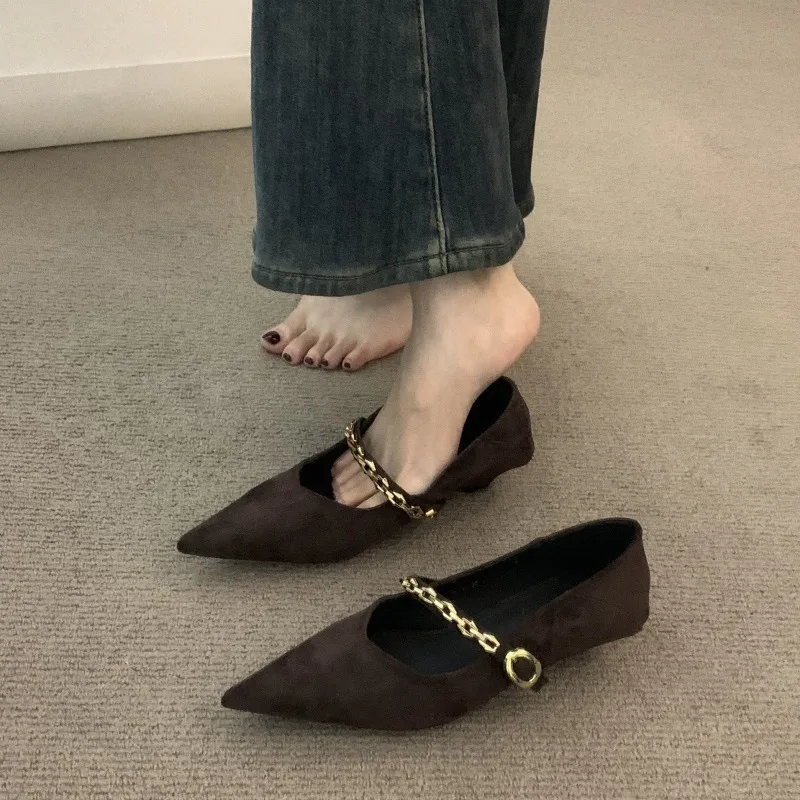 

Shoes for Women Fashion Vintage Pointed Toe Stiletto Single Shoes Pointed Shallow Suede Metal Buckle Soft Sole Low Top Shoes