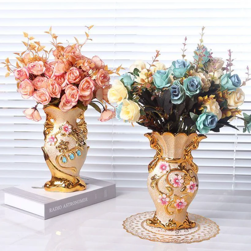 European styleGilt Frosted Porcelain Vase Vintage Advanced Ceramic Flower Vase For Room Study Hallway Home Wedding Decor