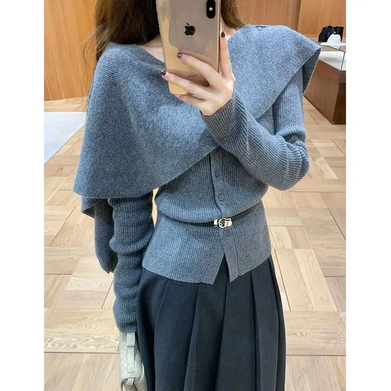 Women's Autumn Winter Slimming Irregular Splicing Knitted Sweater awl Cowl Ne Design Ciwalk Faion Bright Tead