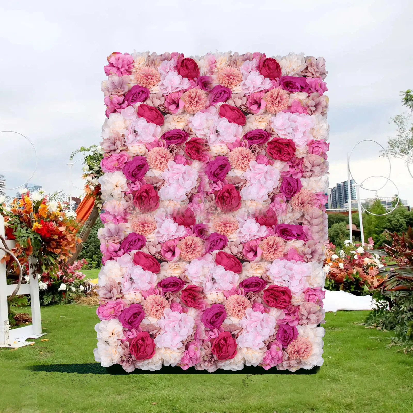 

Artificial Flower Wall Panels Fuchsia Silk Fake Flowers Wall Decor for Wedding Party Home Background Decoration