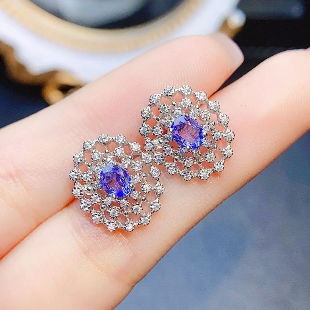 

Best Seller ZECAA Tanzanite Jewelry Woman Tanzanite Earrings With Natural Tanzanite Gemstone 4*5mm Tanzanite Earrings Jewelry