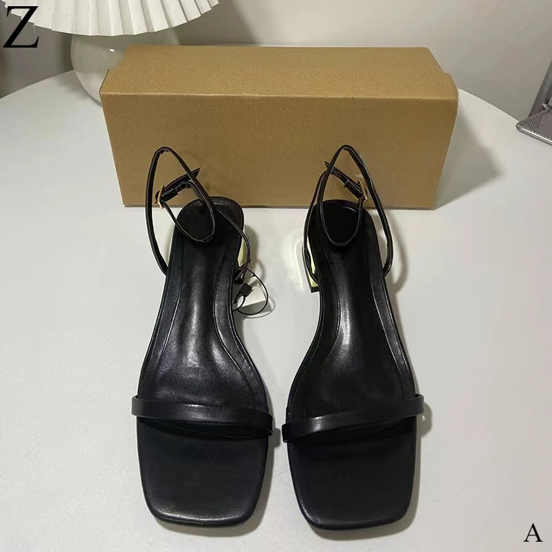 

2024 New! Women's Summer Fashion Shoes. Square Toe. One-Strap with Thin Straps. Metal Chunky Heel. Outerwear Buckle Sandals