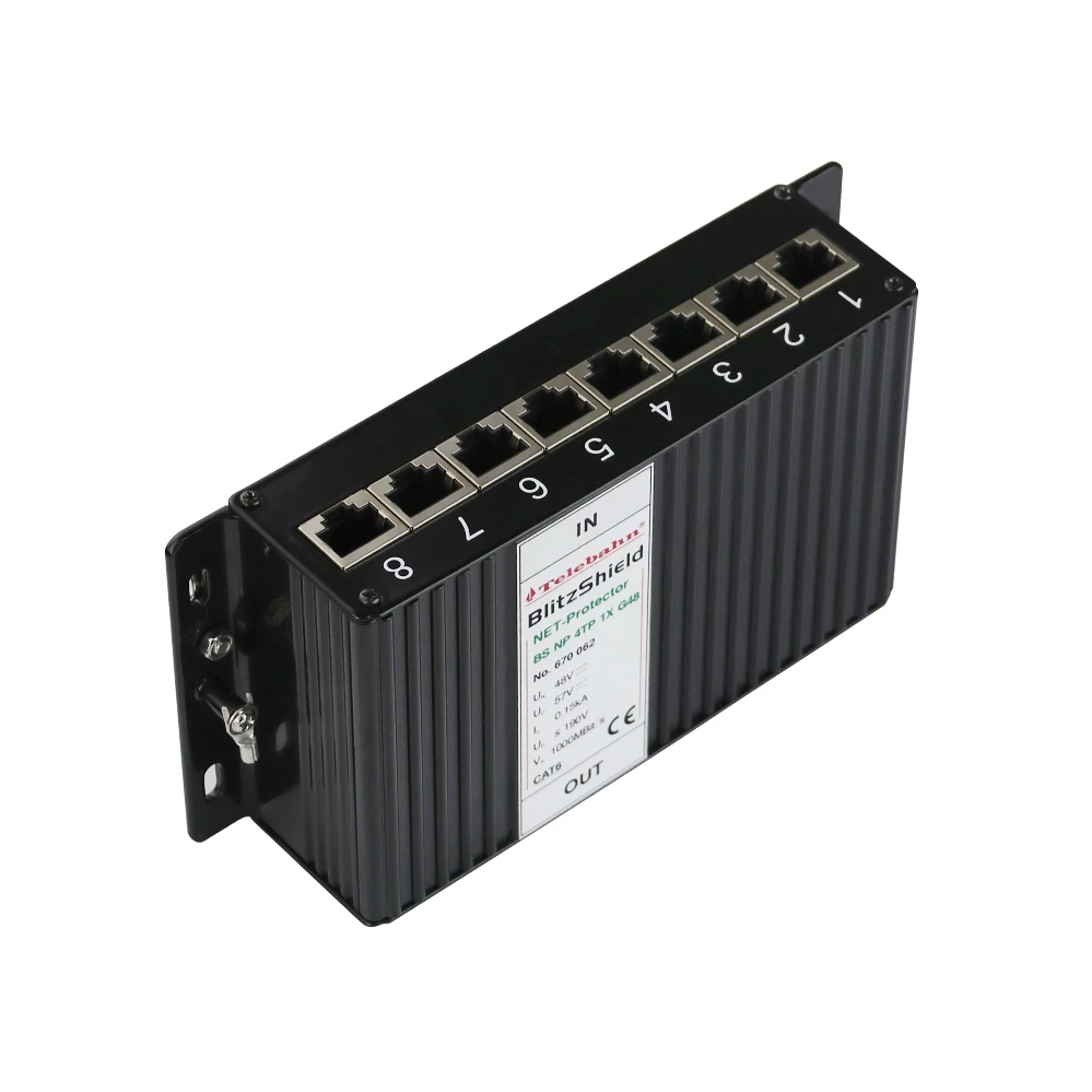 

Telebahn 48V 57V 8 Ports 1000Mbps TVSS Transient Voltage Surge Suppression Arrester Ethernet Surge Protector Gigabit POE RJ45