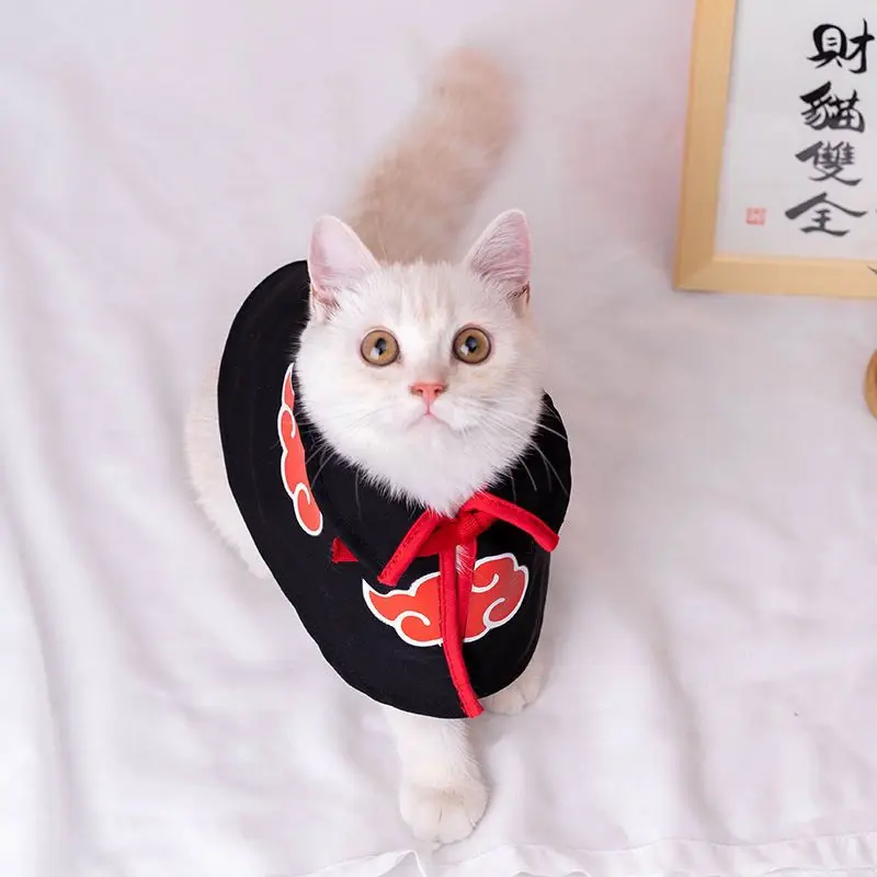 New Naruto anime peripheral Akatsuki organization cute creative pet cat clothes red cloud cloak costume kawaii gift wholesale