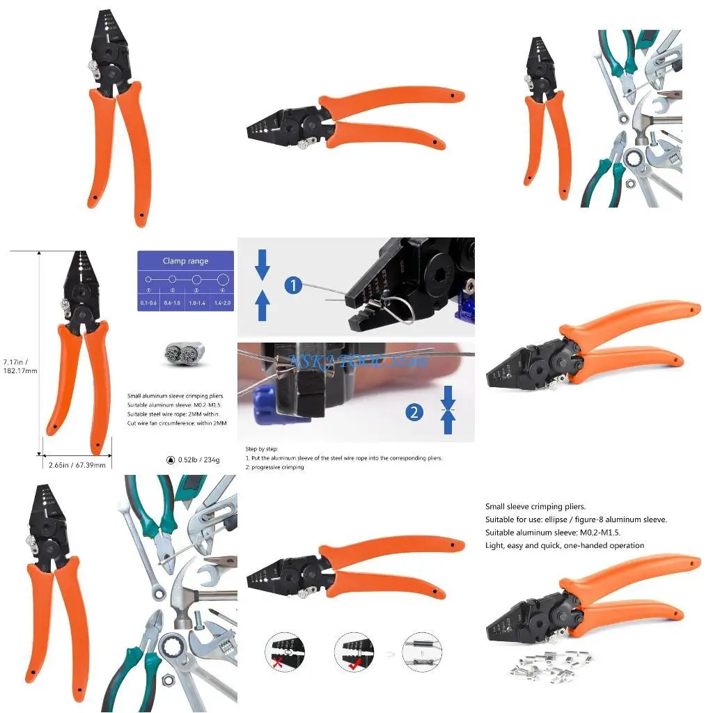 

L8RC Compact Crimping Pliers Steel Wire Cutting Scissors with Non slip Handle for Electricians and Construction Workers