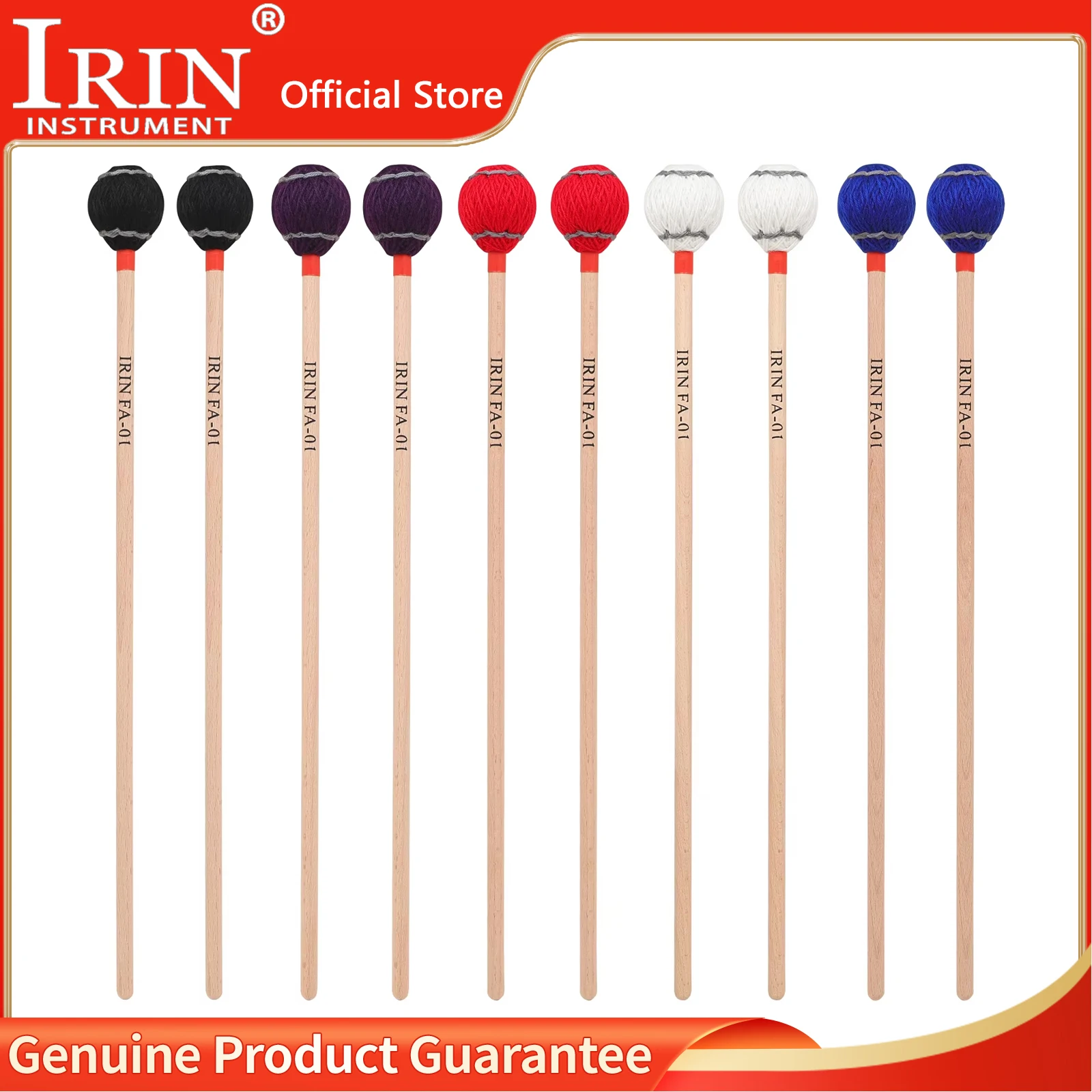 IRIN FA-01 Marimba Mallet Drum Sticks Wool Yarn Head Beech Wood Handle Xylophone Drumsticks Percussion Instrument Accessories