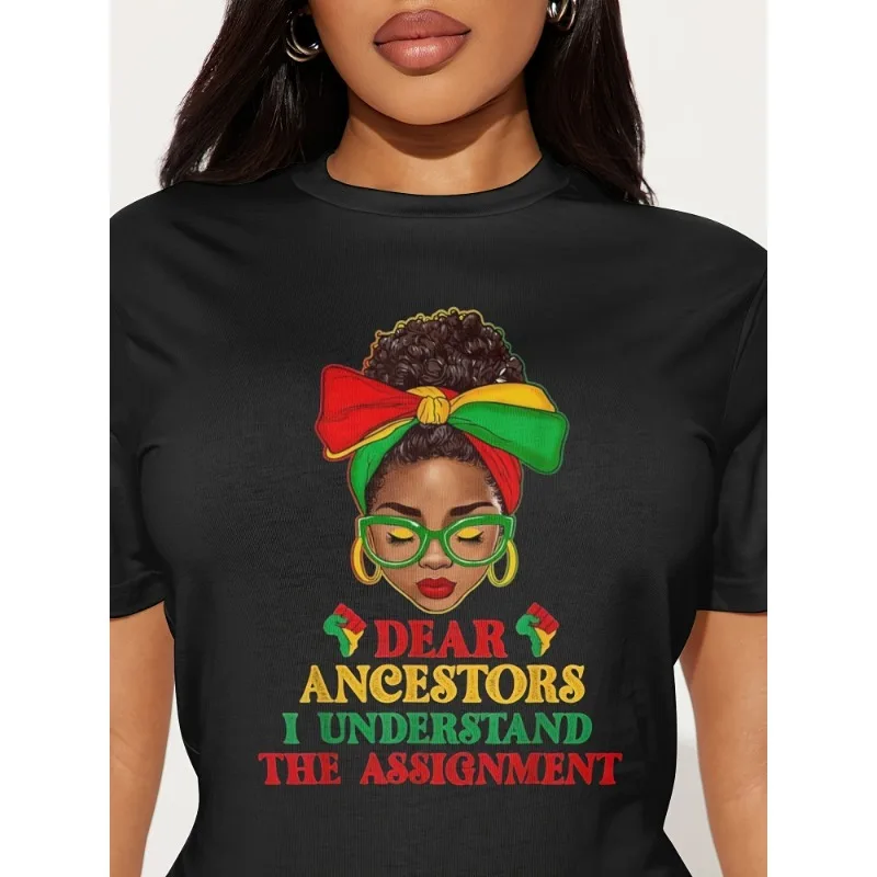 

Fashionable Women's Spring and Summer Casual Short Sleeved Plus Size T-shirt with Letter Pattern on The Round Neck T2K T-shirt