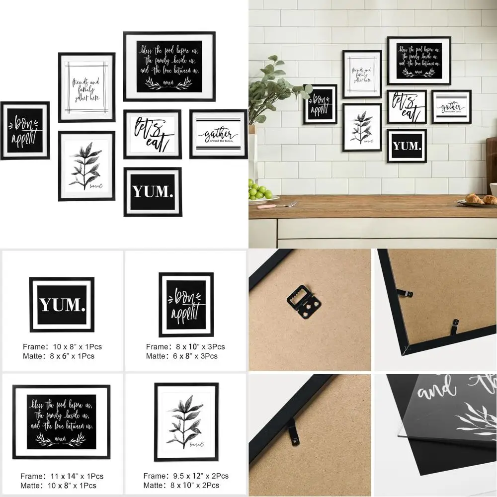 

Gather Sign Multi-Size Black Frame Set for Kitchen Wall Art - 7 Piece Dining Room Picture Frame Collage