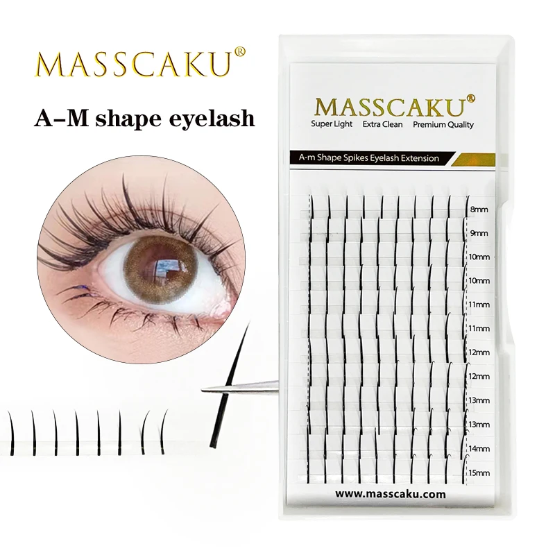MASSCAKU Flat Base Individual cluster spikes lash wispy premade russian matte Classic natural fluffy false eyelash make Up