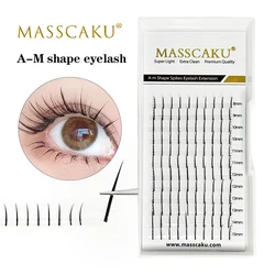 MASSCAKU Flat Base Individual cluster spikes lash wispy premade russian matte Classic natural fluffy false eyelash  make Up