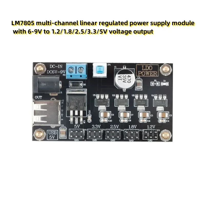 LM7805 multi-channel linear regulated power supply module with 6-9V to 1.2/1.8/2.5/3.3/5V voltage output