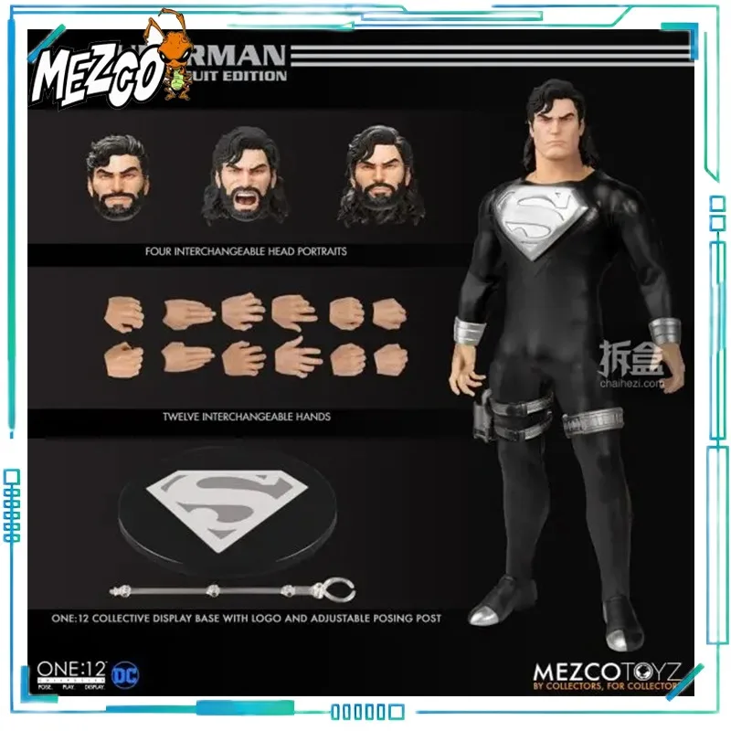 Figura Coleccionable MEZCO Serie Mythic Legions ONE:12 Superman Returns en Traje de Batalla Negro, Modelo Original