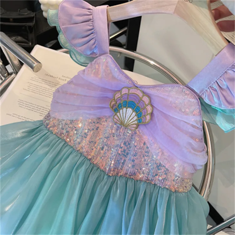 Kids Girl Princess Dress Flying Sleeve Mermaid Tutu Dress Baby Girl Birthday Summer Casual Children Clothing Toddle Vestidos