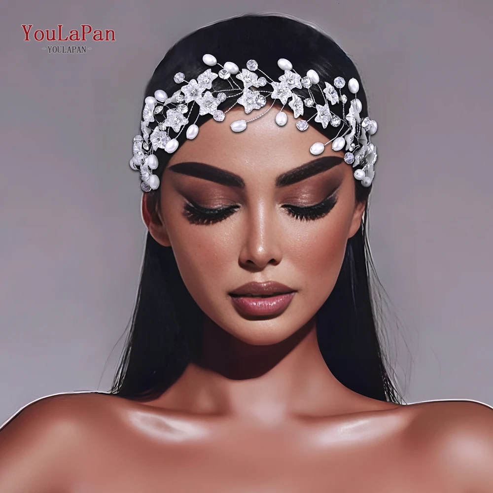 YouLaPan, diadema de flores para novia, tocado de boda con perlas, accesorios elegantes para el cabello para mujer, diadema para dama de honor, adorno para el cabello HP791