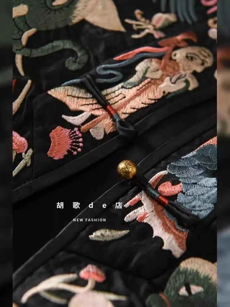 الرجعية النمط الصيني أكمام تانغ دعوى معطف فريد التطريز المرقعة سترة أعلى أنيقة المألوف تنوعا صدرية #3