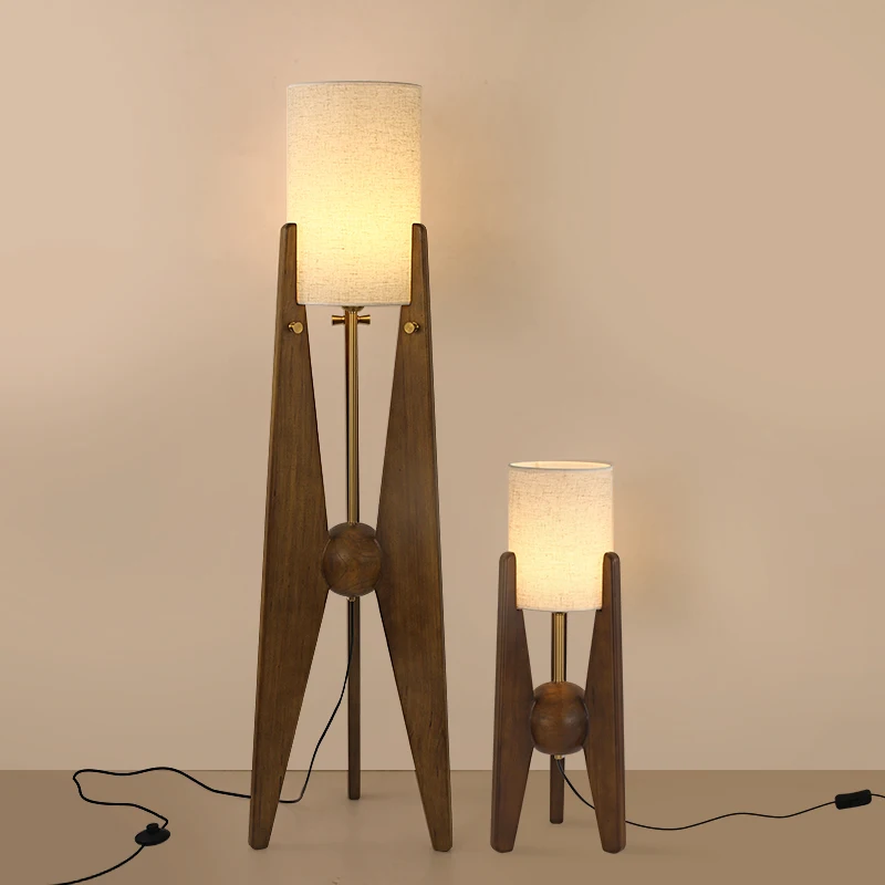 Solid Wood Floor Lamp Nordic Art Simple Modern Lamp Shade Fabri Bedroom Living Room Decor Reading