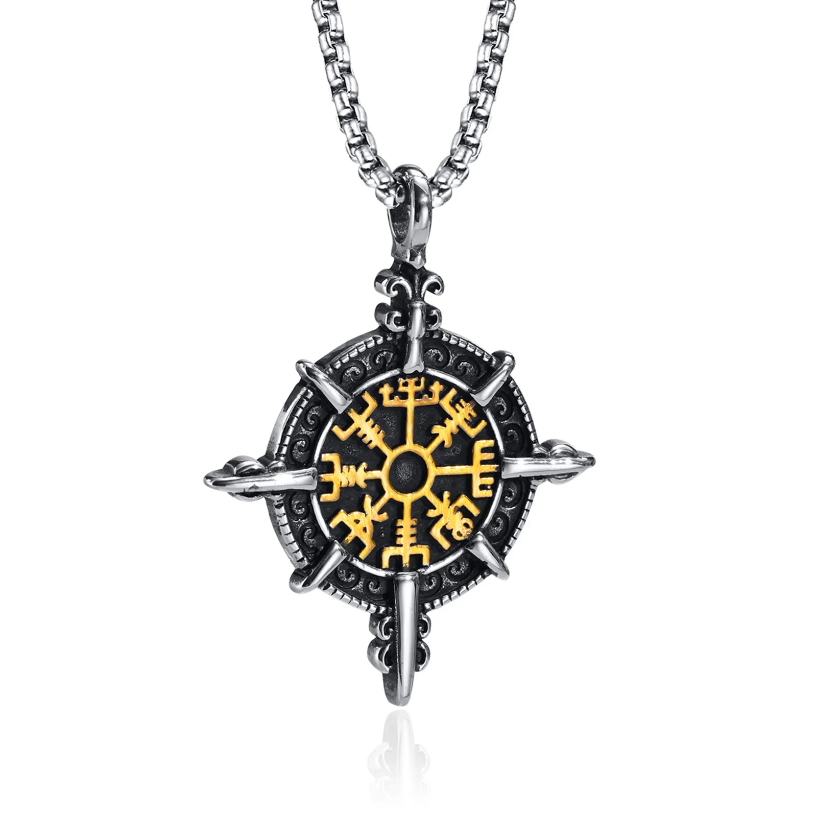 قلادة فايكنغ ، قلادة فيغفيسير نورس رونز كومباس ، سلسلة بدلاية من الفولاذ المقاوم للصدأ تميمة قلادة للرجال ، أساطير نورس