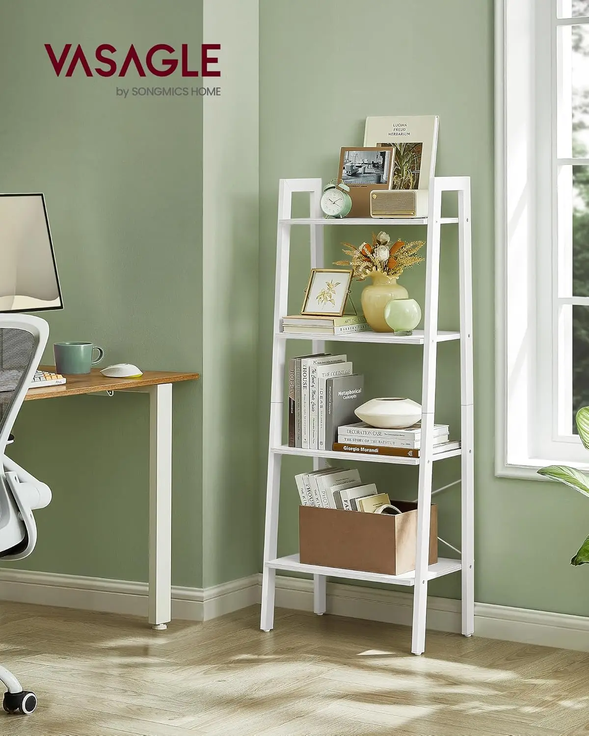 4-Tier Bookshelf, Storage Rack, Bookcase with Steel Frame, for Living Room, Industrial Style, Maple White and Pearl White