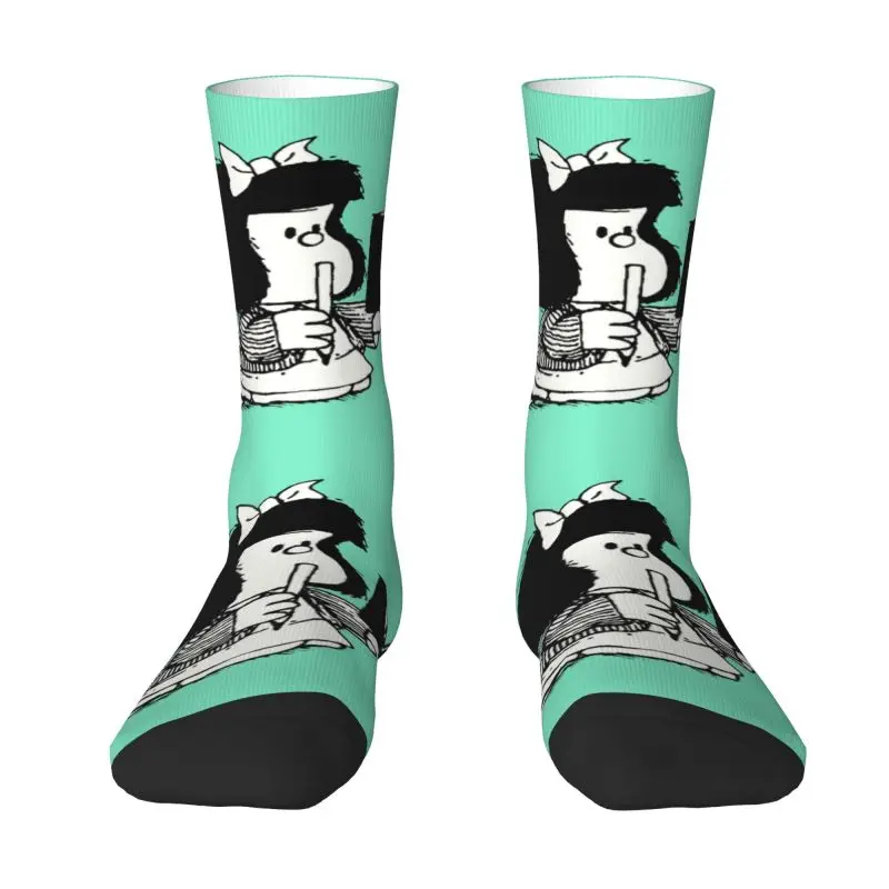 Calcetines personalizados Mafaldas para leer su libro, calcetines unisex divertidos con estampado 3D de dibujos animados Kawaii, calcetines de vestir de Manga