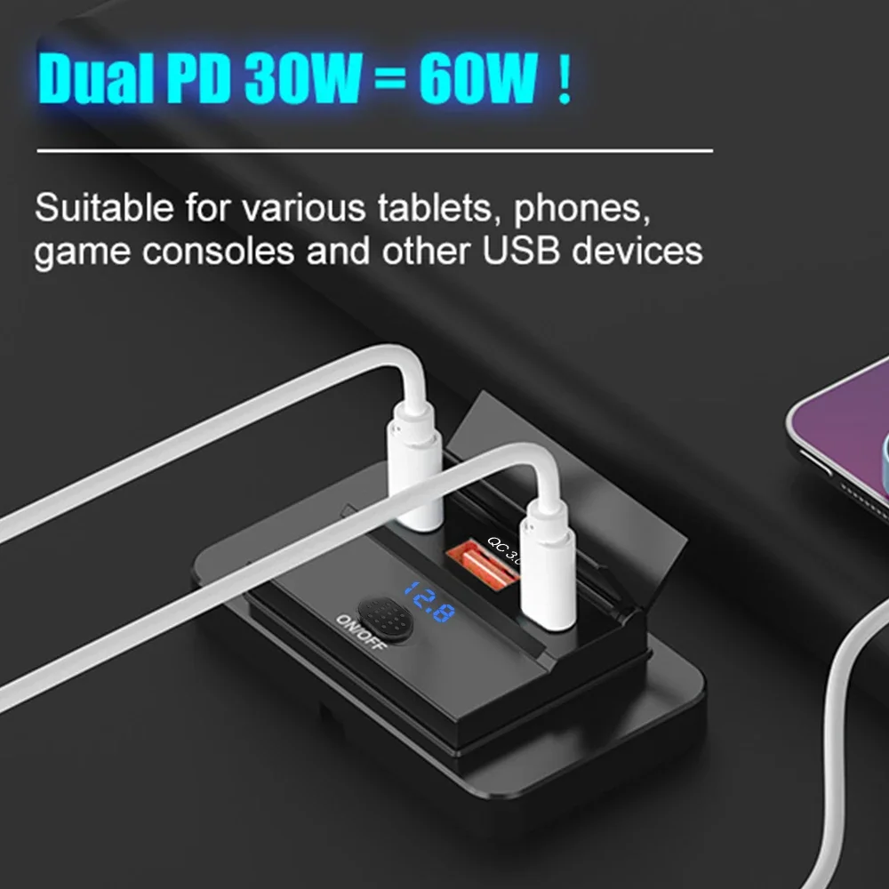 ZHIYU 30W PD 18W QC3.0 Car Charger Socket Quick Charge USB with Switch Outlet Panel Adapter 12/24V  Car Truck Marine Motorcycle