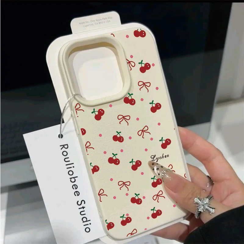 Чехол для OPPO Reno 13 14 12 11 10 Pro 13F 12F 11F 5G 7 4G 5 6 Lite 8T 7Z 8Z 8 Artistic Bow Cherry Leather Feeling Cover