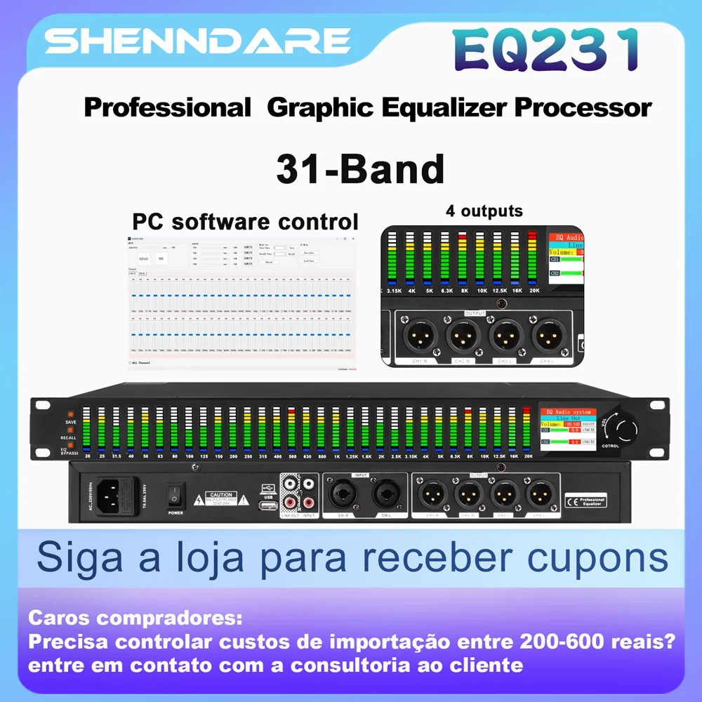 ShennDare EQ231 31 Band Stereo Graphic DSP Professional Digital Audio Equalizer DJ Stage Home Karaokê Musical Instrument Effect Equalizador Studio Recording Equipment Sound Equalizer System