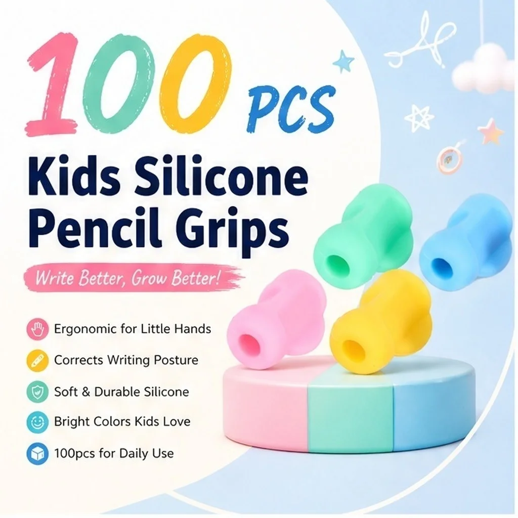 100Pcs Soft Silicone Pen Holder Clip Kids Trainer Writing Aid Tool for Preschool Handwriting Training Pen Holder