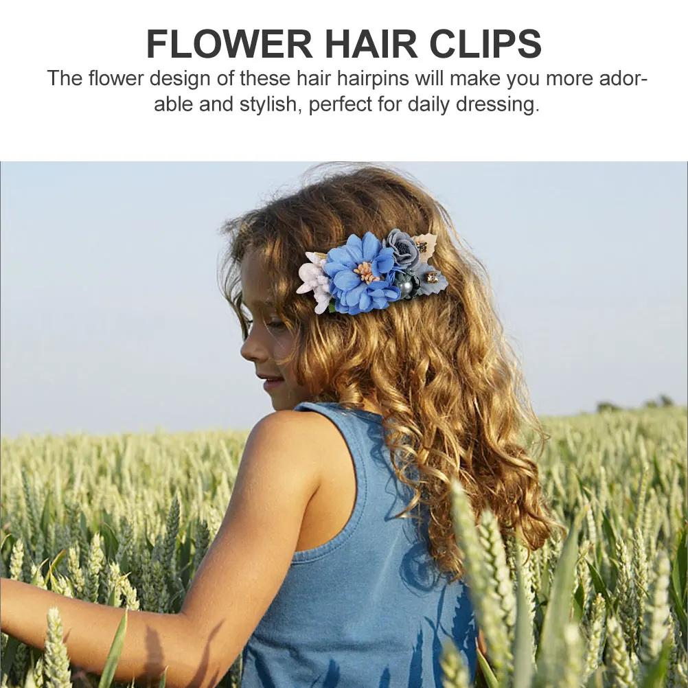 

Blue Fabric Flower Clips Set Lightweight Comfortable Wash Face Floral Hair Decor Accessories Simulated Headdresses For Thick