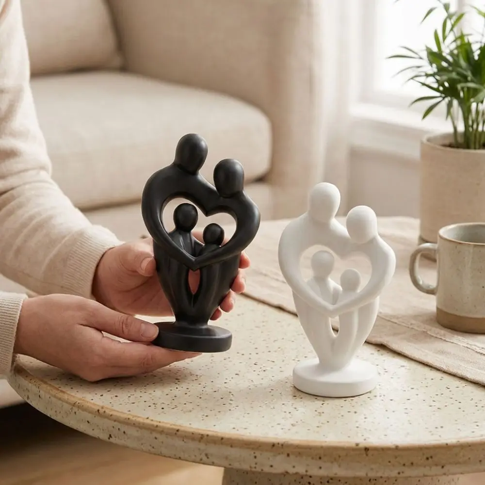 Fashion 3D Printed Abstract Family Sculpture Plastic Modern Minimalist Figure Statue Unique Parent-Child Figurine Office Decor