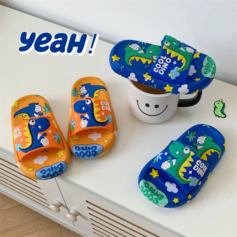 Children Summer Slippers for Baby Girls Cute Cartoon Dinosaur Anti Slip Soft Bottom Bath Slippers Indoor Bath Kids Beach Sandals