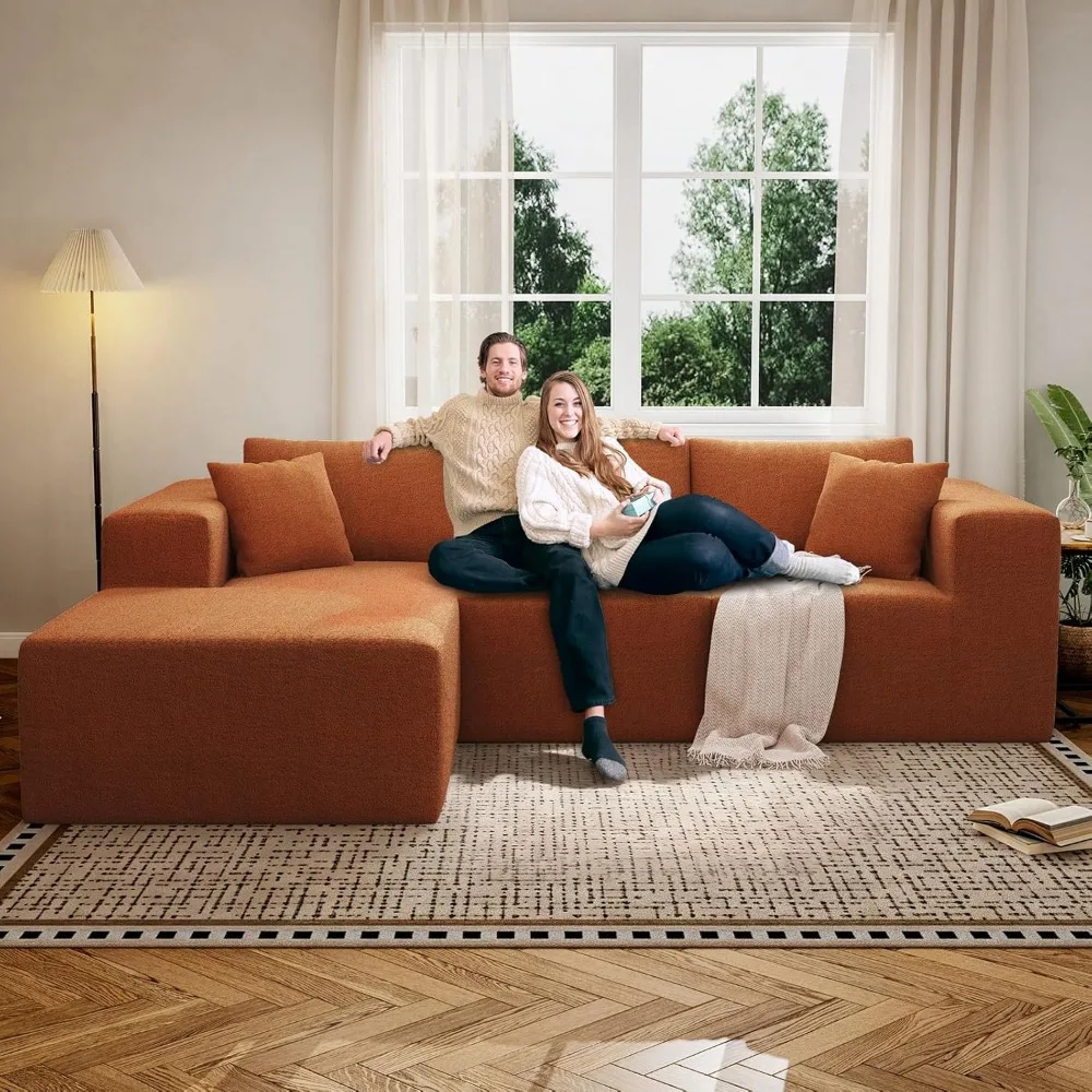 أرائك مقسمة مقاس 107 بوصة، أريكة مقطعية مكونة من 4 مقاعد مع صالة تشيس يسار، أريكة سحابة بدون عظم، أريكة منجدة على شكل حرف L #2