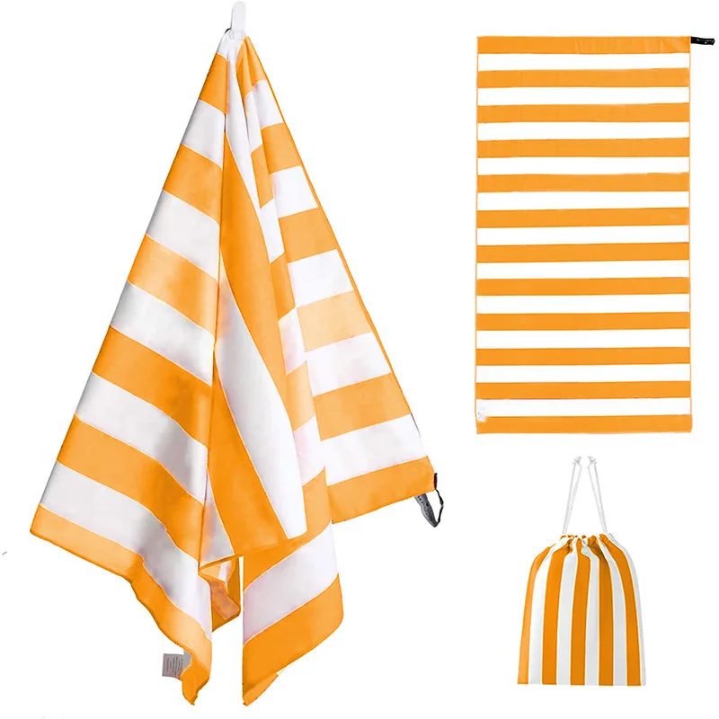 

Yarn-dyed Striped Beach Towel Beach Towel, Quick-drying Towel, Super Soft Sand Free Microfiber Beach Towel with Zip Pocket