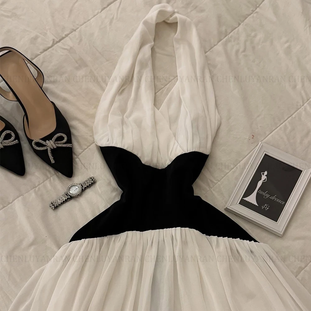 

MOLISA Customized Elegant Black White Splice Strapless Halter Cord Dress Sexy Wrap Dress Independent Station New 2025
