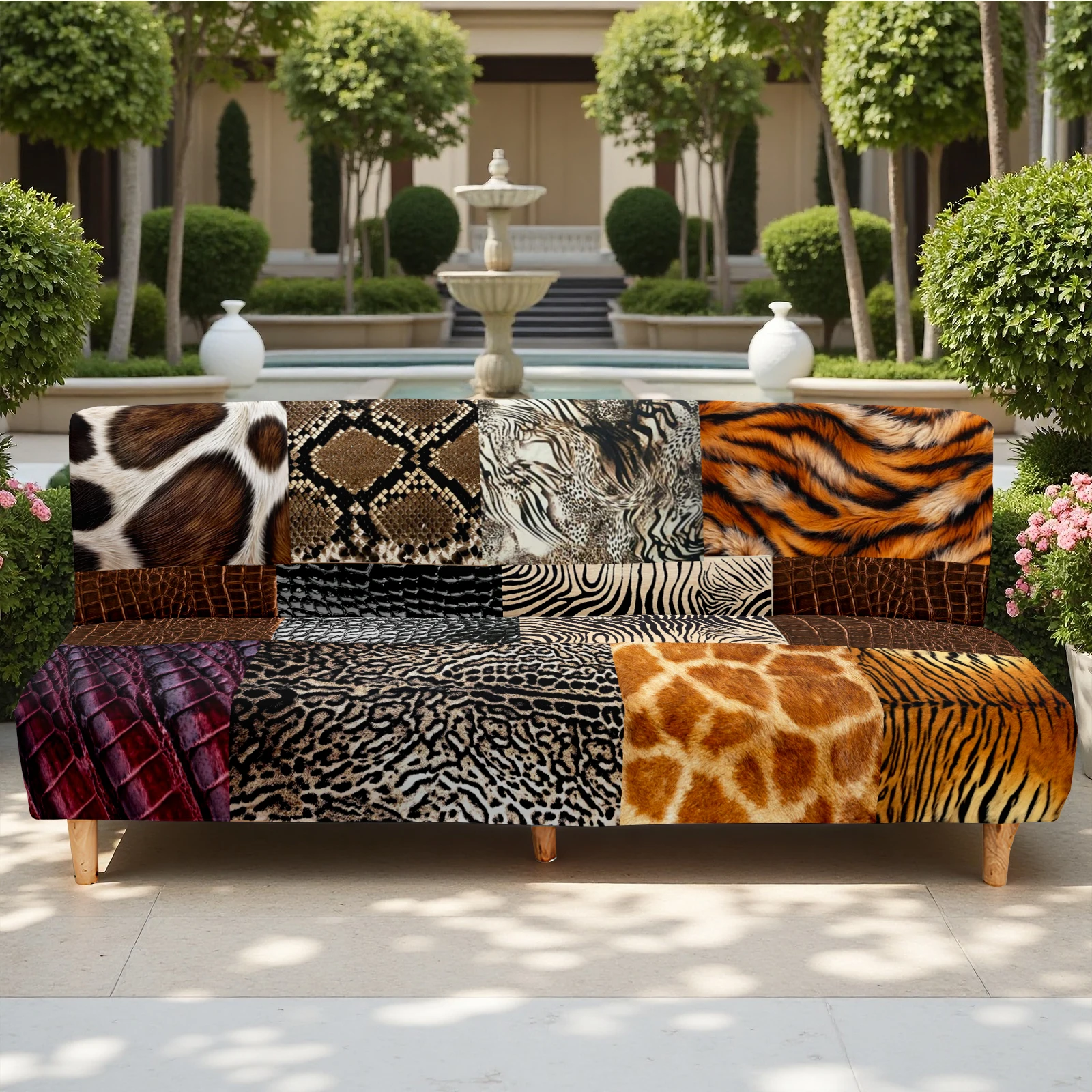 Animal Print Summer Outdoor Futon Cover, Elastic Stretch Sofa Bed Protector with Leopard/Zebra/Tiger/Giraffe Pa