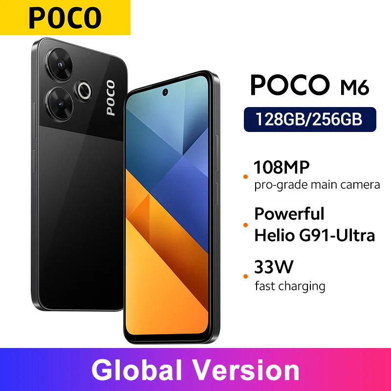 

Global Version POCO M6 4G Smartphone MTK Helio G91 Ultra 108MP camera 33W fast charging 5030mAh battery 6.79" 90Hz display