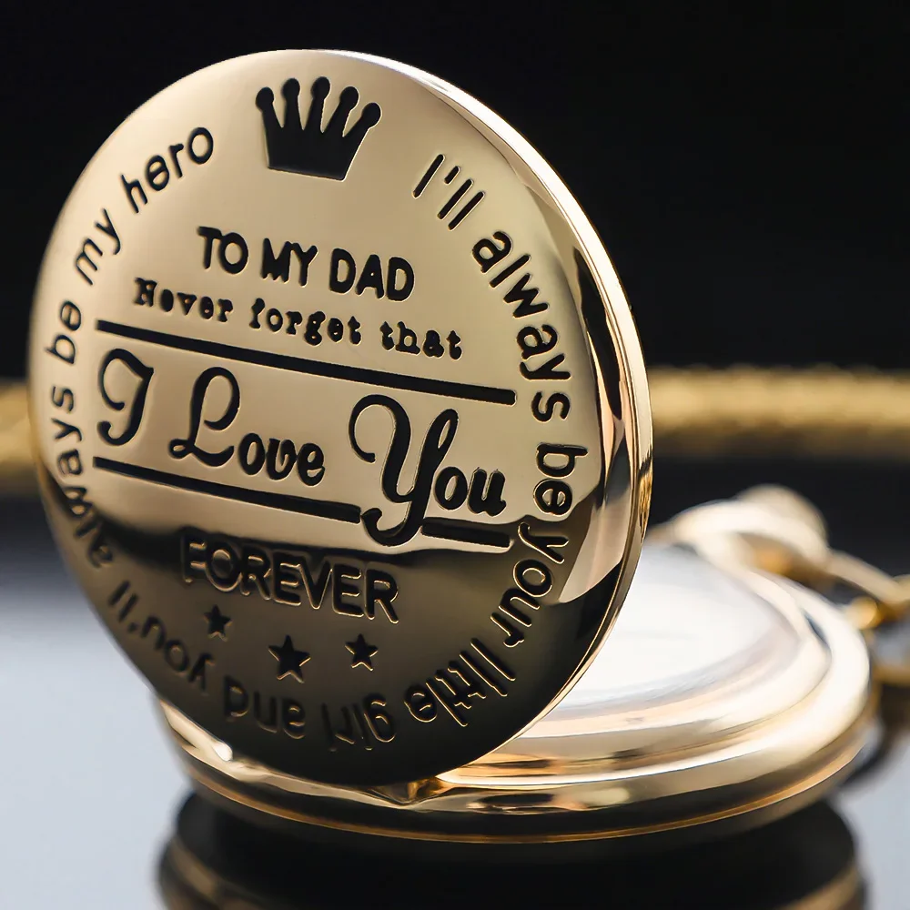 Steampunk Gold Quartz Pocket Watch Necklace for Dad and Grandpa Exquisite Watches Clock Souvenir Brithday Gift Reloj Hombre