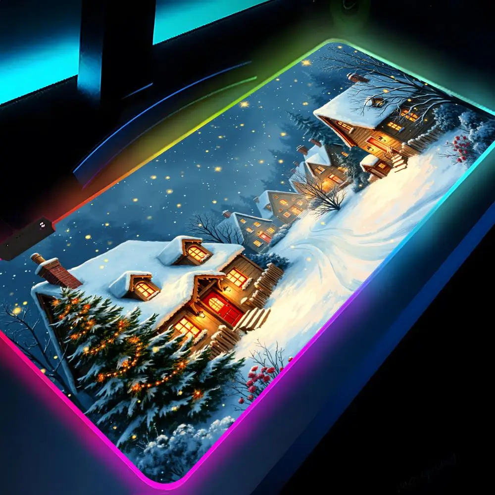 Tapis de souris de jeu LED de Noël, tapis de souris, tapis de table, PC, bureau, cadeaux, RVB, clavier, polymères, média, 700x300