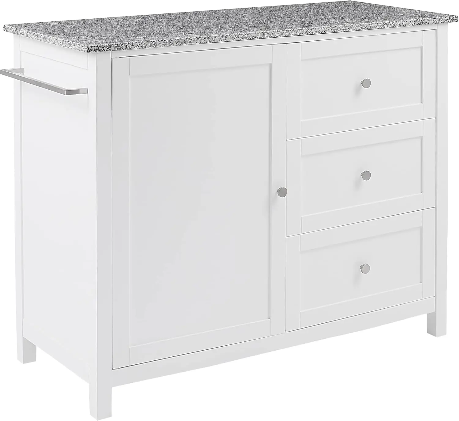 Soren Kitchen Cart with Gray Granite Top, White