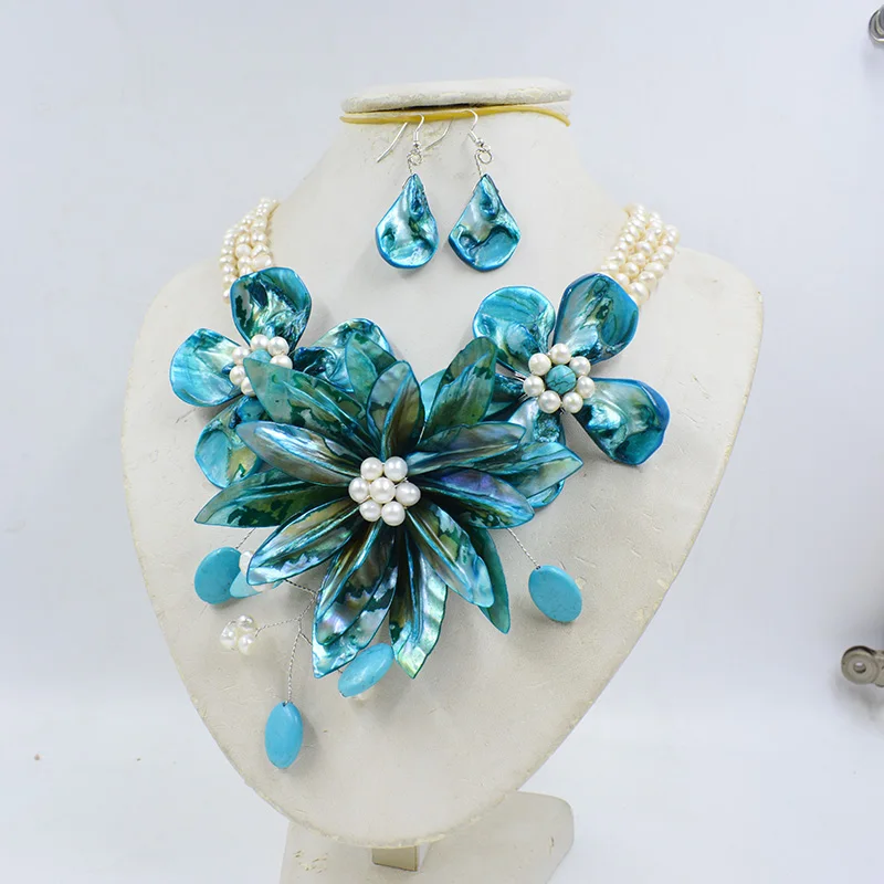 Beautiful Handmade Shell Flower Necklace fit Wedding Jewelry MN-3658