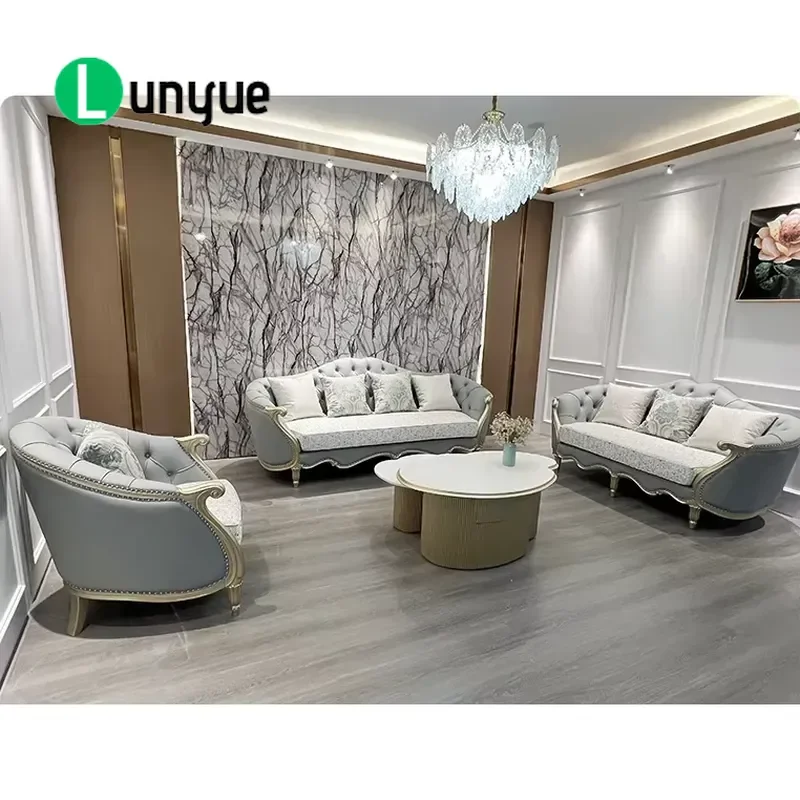 European Classic Luxury Sectional Sofa Set Furniture French Royal Elegant Home Wooden Modular Velvet Fabric Living Room Sofa