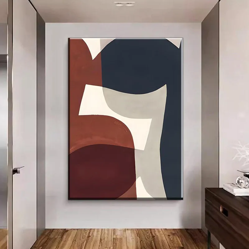 Soft-Tone Geometric Abstract Art Print - Modern Textured Wall Decor for Living Room Hallway, High-Quality Printed Poster, Unfram