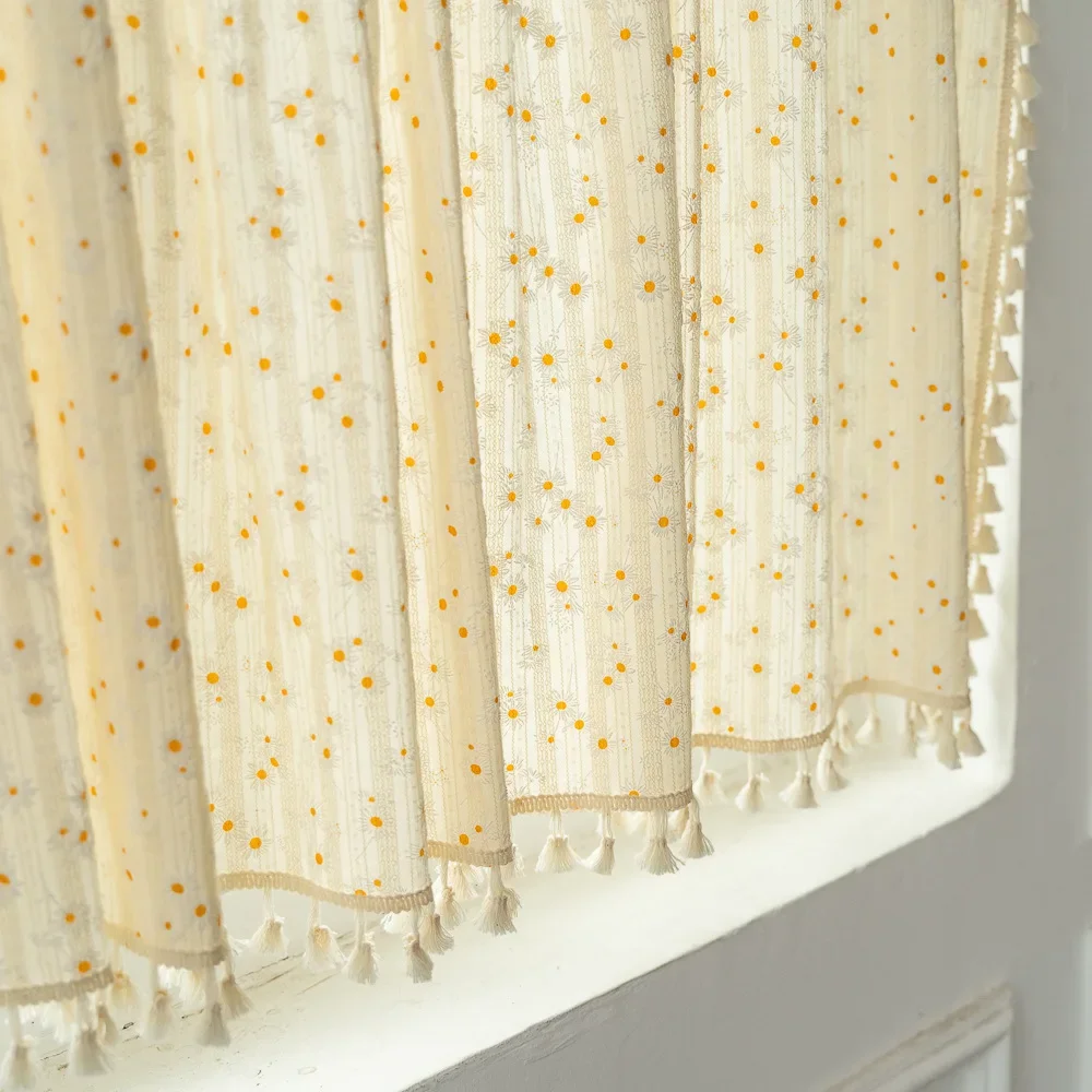 

Floral Kitchen Curtains Tassel Farmhouse Small Short Vintage Rod Pocket Drapes Country Rustic Window Daisy Floral Decoration