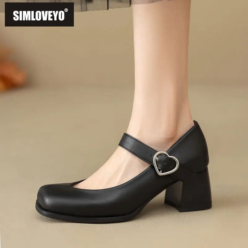 

SIMLOVEYO брендовые милые женские туфли-лодочки с квадратным носком 5,5 см на блочном каблуке с пряжкой в форме сердца, удлиненный размер 44 45 46 47 Осенние туфли для свиданий