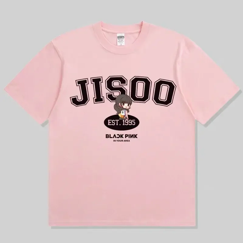 Kpop Cotton T Shirt Men Women T-shirt Black Printed Short Sleeve Jisoo Rose Casual Oversized Girl Tee Fashion Kpop Clothing