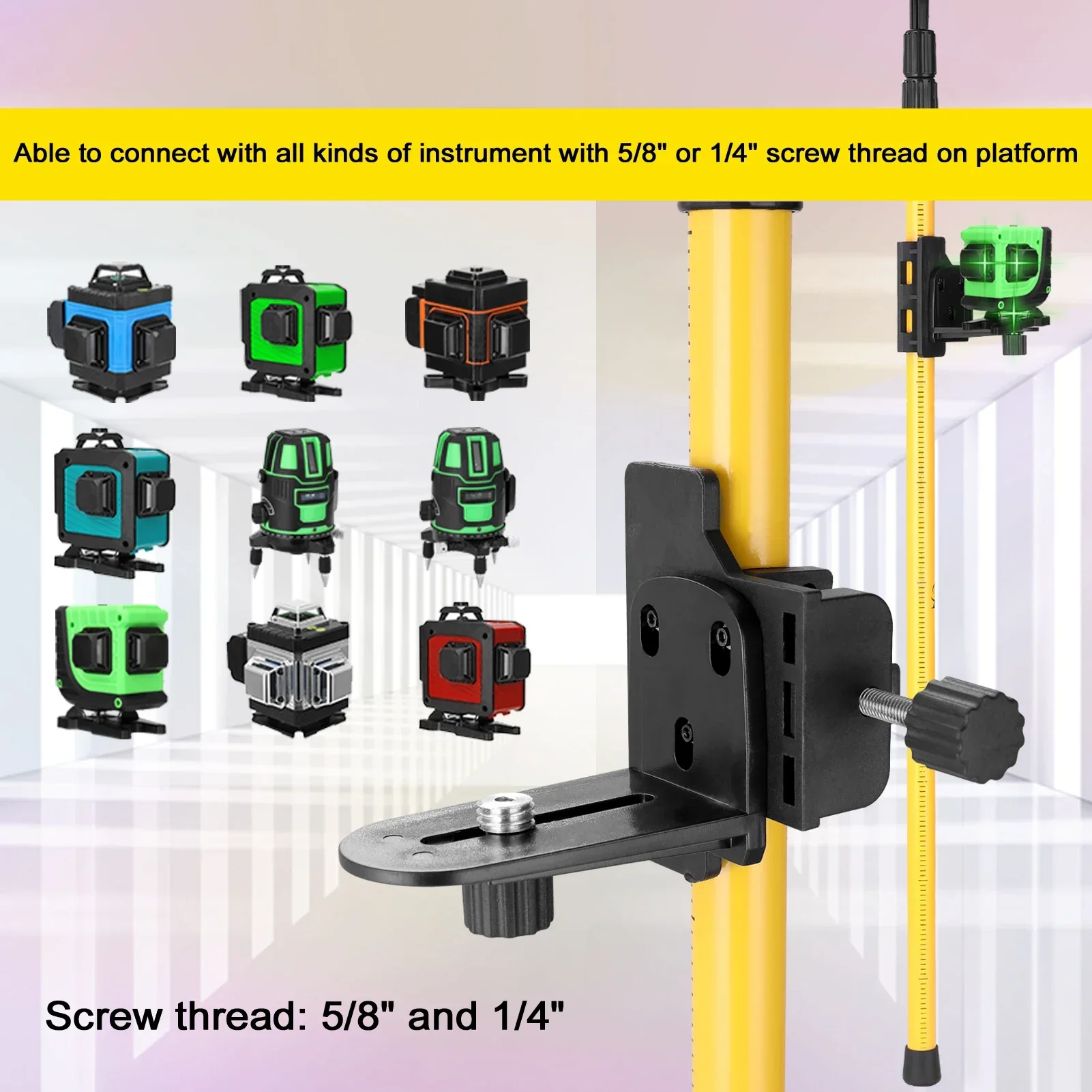 Leveler Aluminum Alloy Adjustable Lift Extend Bracket Holder Stand Support for 1/4''& 5/8'' Laser Level